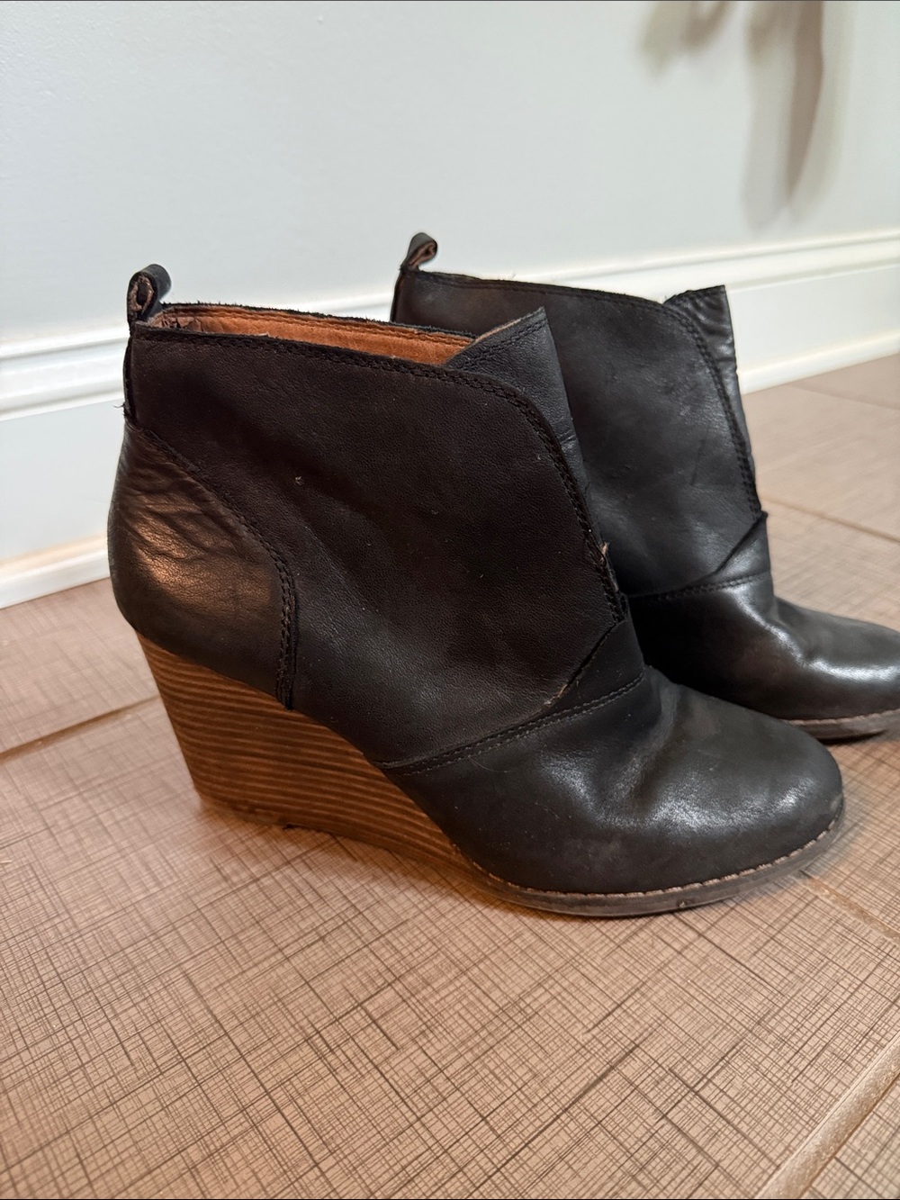 Lucky Brand Black Leather Wedge Ankle Booties